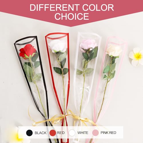 BEISHIDA 100 Pcs Single Rose Sleeve Bouquet Bags Kraft Paper Flower Bouquet Wrapping Paper Clear Single Flower Sleeve Rose Packaging For Mother's Day,Wedding,Valentine's Day(15.7 X 4.7in-White) - color: single-white