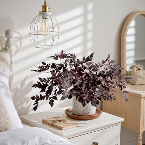 Ttranewsoo Artificial Cimicifuga Plant Leaf Fake Plants Fall Stems for vases Fake Leaves Silk Plants for Fall Decorations for Home Dining Table, Wedding, Fireplace Decorations 8PCS 23.6In（No vase） - color: 8pcs