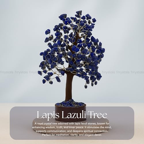 Lapis Lazuli Natural Gemstone Tree | Decorative Crystal Bonsai for Home & Office Décor | Handcrafted Wire Tree with Natural Gemstones - color: Lapiz Lazuli Tree