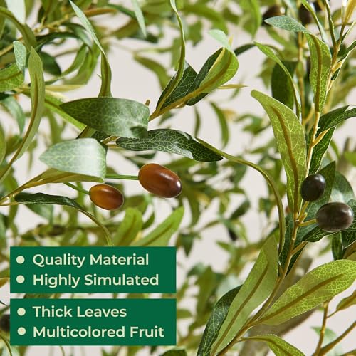 7.5 FT Large Luxury Artificial Olive Tree, Tall Faux Olive Tree with White Pot, Extra Lush Stereoscopic Shape, 5 Minutes Easy Set-up, Realistic Trunks and Lifelike Leaves & Fruits, Home Office Décor - color: Green-90in Olive, size: 7ft 6in