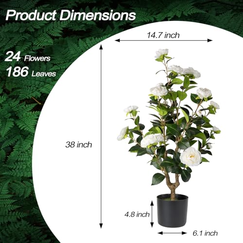 Artificial Camellia Tree 2 Pack - Realistic Camellia Plants in Pot with White Flowers, Lifelike Faux Greenery for Living Room, Patio, or Wedding, White - color: White
