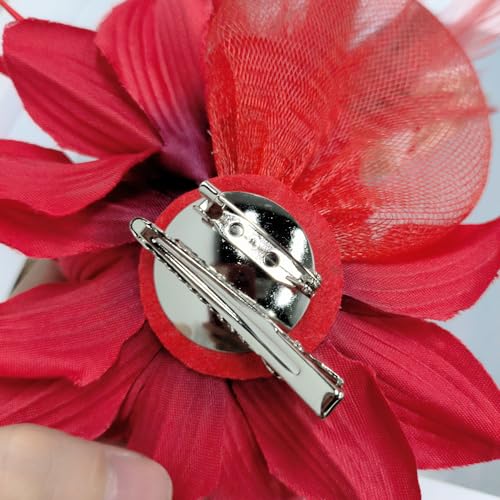 Elegant Flower Brooch for Women Wedding Party Dance Banquet Pins Feather Flower Fascinator Lady Floral Hairpins Dress Suit Lapel Pin Ceremony Accessories Corsage Brooches Vintage Jewelry Gifts - color: Red