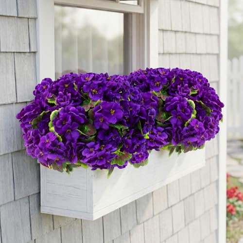 lovemoon 16 Pcs Artificial Geranium Plant Realistic Purple Silk Flowers for Outside UV Resistant Faux Geraniums Flowers for Indoor Outdoor Home Garden Office Decoration (16, Purple) - color: Purple
