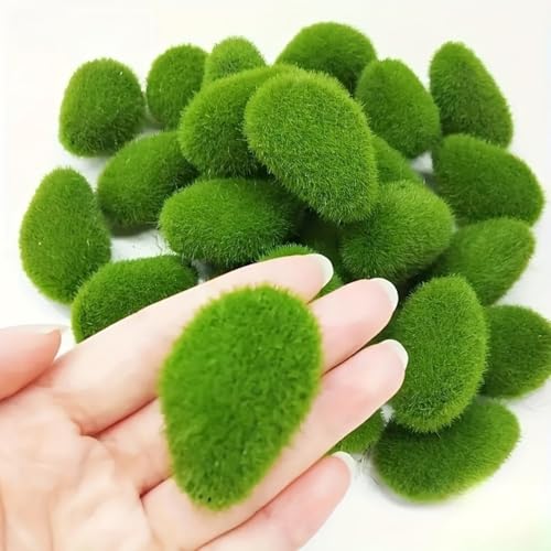 5 PCS Artificial Moss Rocks Decor - Green Moss-Covered Fake Stones | for Floral Arrangements/Gardens/Crafting
