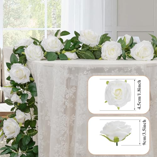 U'Artlines 5 Pack Artificial White Rose Vines Floral Garlands Total 32.5 Ft Fake Vine Silk Flower Garland for Indoor Outdoor Home Wedding Arch Garden Wall Decoration - color: White, size: Set of 5