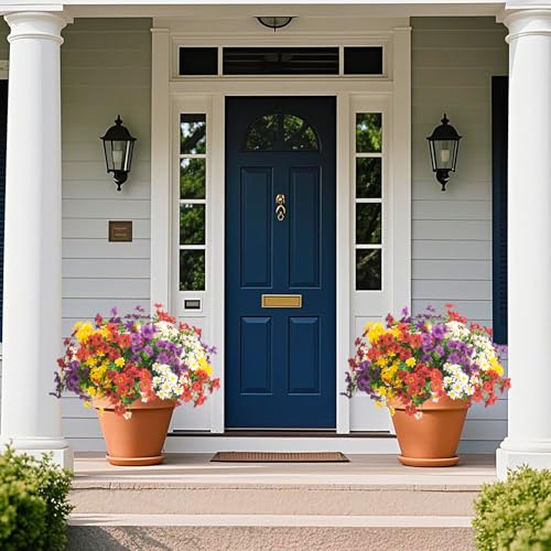 AITISOR Outdoor Artificial Flowers, 16 Bundles UV Resistant Realistic Faux Plastic Plants with Colorful Daisies for Porch, Patio, Yard, Garden, Spring Home Decor (Window Box & Planters)