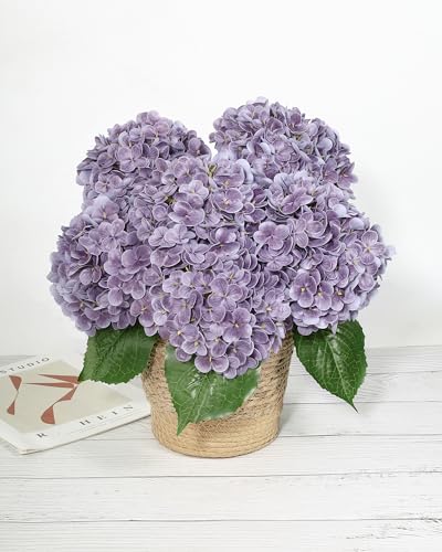 DuHouse 3Pcs Large Hydrangea Artificial Flowers,20 inch Latex Real Touch Hydrangeas Lifelike Hydrangea Flower for Home Wedding Bouquets Centerpieces Party Living Room Decoration(Light Purple) - color: Light Purple, size: 3pcs