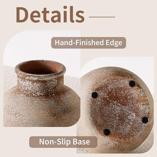 Ceramic Rustic Flower Vase, 5.83 Inch Pottery Modern Vase for Shelf, Tabletop, Vintage Farmhouse Home Decor for Coffee Table, Living Room, Mantle, Fireplace, Entryway - color: Rust 5.83 Inch
