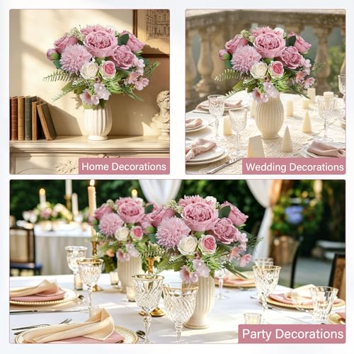 Peonies Artificial Flowers Bulk, 24 Bundles Silk Fake Peonies with Stems Dusty Rose Faux Peony Bundles for Spring Summer Wedding Bouquet Home Bridal Baby Shower Party Centerpieces Vase - color: Dusty Rose