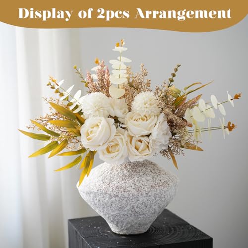 Artificial Flowers Bouquet - Faux Silk Flowers Centerpiece, Realistic Fake Flowers Plants for Home Decor Dining Table, Indoor Vase, Wedding Bouquet Arrangements (White) - color: White