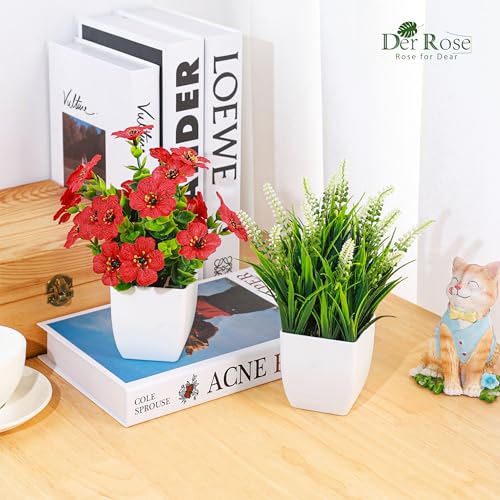 Der Rose Fake Plants 4 Pack Small Artificial Flowers in White Pots for Desk Bathroom Shelf Bedroom Office Tabletop Spring Home Decor - color: Colorful