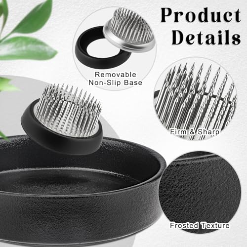 Folmywy Japanese Ikebana Vase Kit Flower Frog Flower Arrangement with 1.97 Inch Kenzan Black Ceramic Round Floral Bowl for Ikebana Teaching Aids DIY Art Supplies Table Decor - color: Black With 1.97inch Kenzan