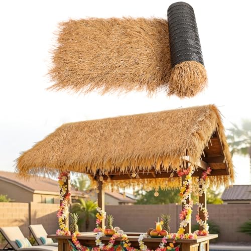 XLX TURF Artificial Thatch Roof for Tiki Bar Hawaiian Beach Party Decorations - Fireproof Wild Mexican Style Artificial Hay Straw Roll Crafts Garden Fence Patio - 20' x 15.74" Duck Blind Grass - size: 15.74" x 20'