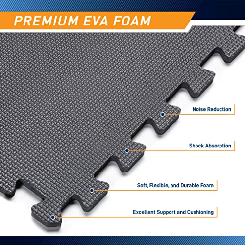 Marcy EVA Foam Interlocking Flooring Mat High Density Non-Slip Tiles for Fitness Equipment, Workout Cushion and Floor Protection - color: Black - 0.5 Inch - 6 Tiles (24 Sq Ft)