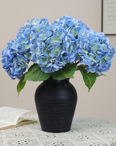 5pcs Blue Hydrangea Artificial Flowers Real Touch Latex Large Fake Hydrangeas 21in Lifelike Full Dried Faux Hydrangeas Flowers for Home Decor Wedding Party Arrangements - color: Blue, size: 5Pcs