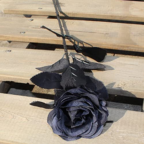 OUKEYI 8pcs Artificial Rose Flower, No Fade Black Roses,Single Stem Fake Silk Flowers Realistic Blossom Flora for DIY Home OfficeParty Decoration Bridal Wedding Bouquet Halloween Decoration (Black) - color: Black