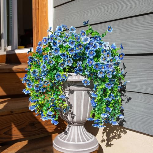 HyeFlora Artificial Flowers for Outdoors Decoration, 2Pcs Blue Fake Hanging Spring Summer Decor, Lifelike Plants, UV & Fading Resistant Flower for Porch Patio Balcony Planter Yard Home Garland - color: Blue
