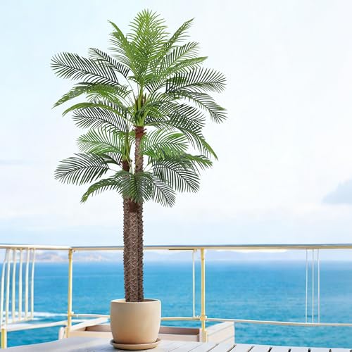 10ft Large Artificial Palm Tree for Outdoors Faux Triple Phoenix Palm with 36 Leaves,120 Inch Tall Fake Tropical Palm Tree for Patio,Poolside,Garden,Home Office Indoor Decor(10feet,1Pack)