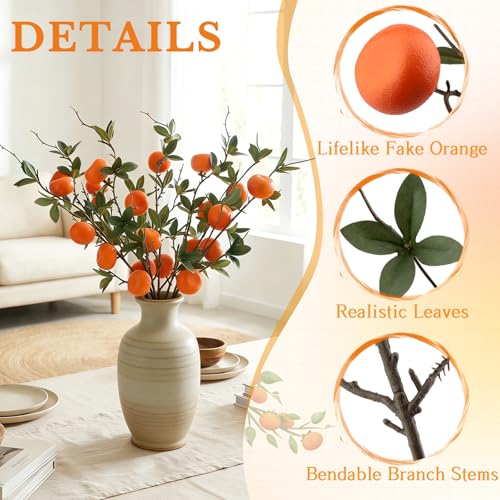 Gresorth Artificial Mini Orange Branch Fake Realistic Decoration Lifelike Faux Vivid Fruit Stem Model Home Cabinet Wreath Display 4pcs - color: Small Orange Branch