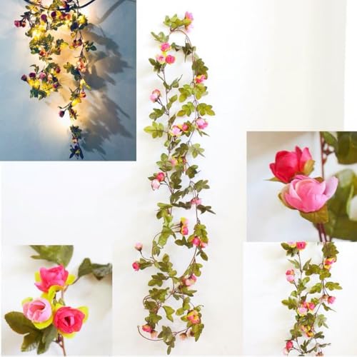 Fantasee Artificial Rose Vine Garland Lights 20 LED 45 Flowers USB Operated Flower Garland Fairy Lights for Wedding Valentine's Day Home Garden Arch Party Birthday Decor (Purple, 6FT) - color: Purple