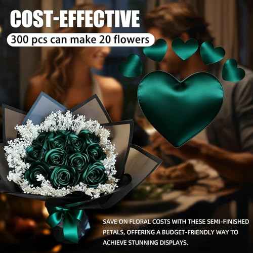 100 Pcs Premade Satin Ribbon Rose Petals Half-Finished Crafting DIY Eternal Flowers Bouquets in Olive Green - color: 100 Pcs Olive Green