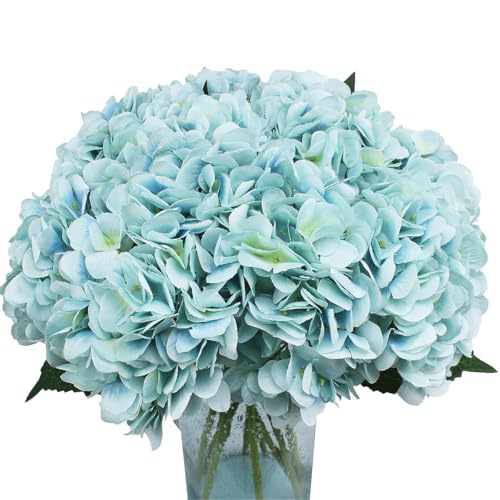 6 Pack Light Blue Faux Hydrangea Flowers, Silk Artificial Fake Hydrangea Stems for Wedding Centerpieces, Home Table Decor & Baby Shower Arrangement - color: Light Blue