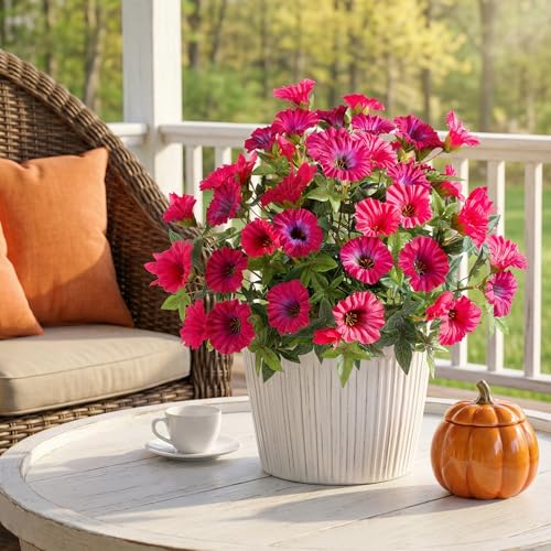 Rose Red Artificial Morning Glory Flowers for Outdoor Planters, Premium UV Resistant Silk Faux Flowers for Porch, Hanging Basket & Window Box, Summer Garden Decor, No Pot, 13.3 Inch, 4 Bundles - color: Rose Red 4pcs