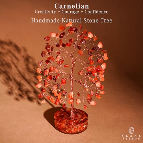 Carnelian Crystal Tree of Life Birthday Gifts for Women, Men, Friends, Handmade Chakra Healing Crystals Tree for Home Office Decor, Positivity, Good Luck, Money, Unique Gifts for Her Mom, Sister, Dad - color: Orgone Base Carnelian Crystal Tree
