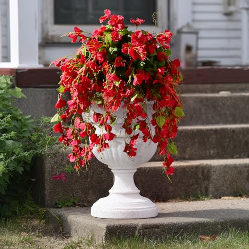 Hibiscus Artificial Hanging Flowers Plants for Outdoors 4 Pcs Fake Flower Faux Silk Hibiscus Long Trailing Vines Realistic Flower for Outside Front Door Porch Patio Balcony Garden Yard (4 Pcs Red) - color: 4 Pcs Red