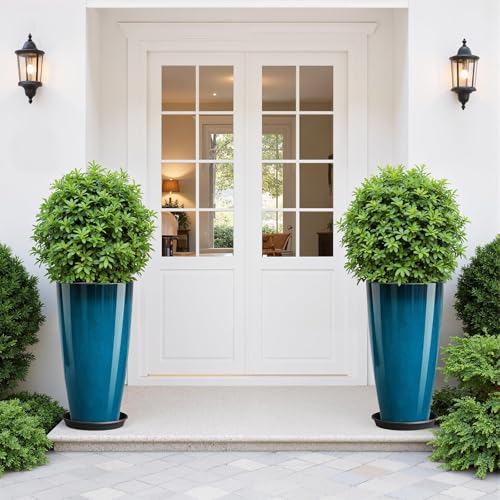QCQHDU 21 inch Tall Planters for Outdoor & Indoor Plants, Set of 2 Large Outdoor Planters with Drainage Hole for Front Porch, Patio, Garden, Home Decor, Blue - color: Blue, size: 21 inch