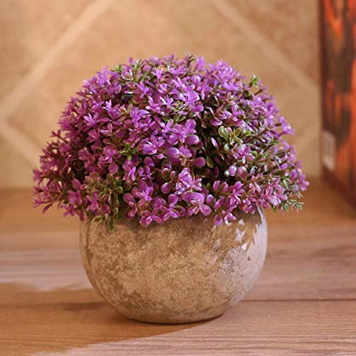 Ogrmar Mini Plastic Artificial Plants Grass in Pot/Small Artificial Faux Greenery/Mini Plants Topiary Shrubs for Bathroom, House Decorations (Purple) - color: Purple