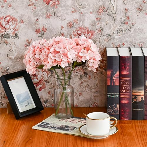 Mandy's 3 Stems Light Pink Artificial Hydrangea Flowers | 13.7 Inch Realistic Silk Bouquet for Centerpieces Easter, Wedding & Home Decor - color: Light Pink
