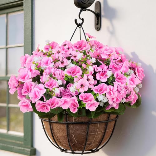 Olatay 12 Bundles Mixed Color Artificial Flowers for Outdoor, Artificial Geraniums Flowers for Outdoor, UV-Resistant Fake Geraniums for Porch, Balcony, Garden, Indoor Decoration (Light Purple) - color: Light Purple