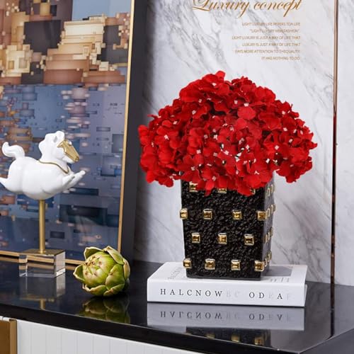 Fake Red Hydrangea Artificial Flowers - Faux Silk Hydrangeas Flowers Heads with Stems Real Touch for Home Wedding Party Table Decor(Red,Pack of 10) - color: Red
