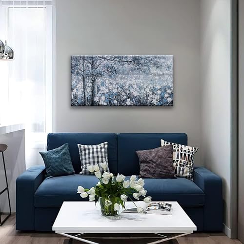 wall art canvas prints botanical wall art decor Blue And White Abstract Tree Flower Landscape dorm wall decor Artwork for Bedroom Home Office Dining Room Decoration 20''×40'' - color: grey blue, size: 40"L x 20"W