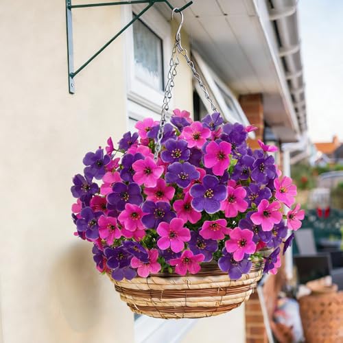20 Bundles Artificial Flowers for Outdoors, Fake Violet Flowers Silk Realistic UV Resistant Faux Artificial Plants Outdoors for Window Box Garden Patio Front Porch Home Indoor Outside Decorations - color: Purple Fuchsia