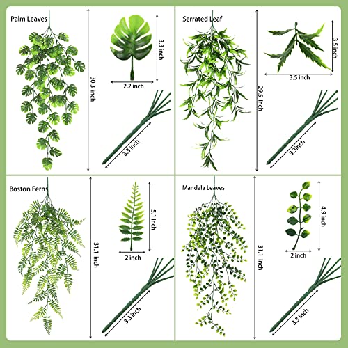 8 Pack Artificial Hanging Plants Fake Greenery Plants Fake lvy Vine for Home Wall Garden Indoor Outdoor Decoration (31'' Faux Boston Ferns,Palm Leaves)