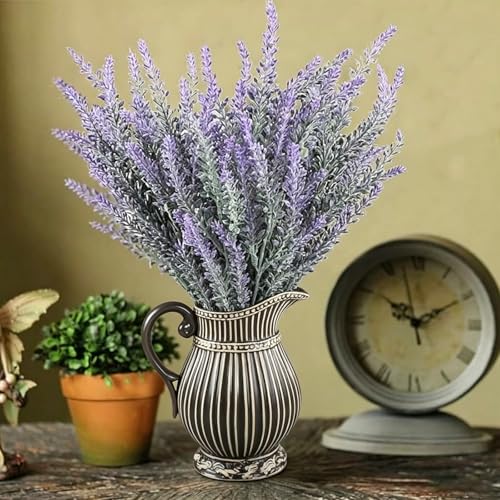GTIDEA 16pcs Artificial Lavender Artificial Flowers Fake Lavender Faux Purple Flocked Plastic Flowers Plants for Home Wedding Kitchen Garden Patio Window Centerpieces Indoor Outdoor Décor
