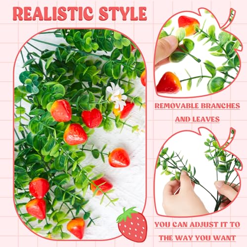 10 Pack Artificial Strawberry Branches Decoration Fake Strawberry Stems with Green Leaves and Daisies for Farmhouse Home Wedding Birthday Table Centerpiece & Party Arrangement - style: Strawberry