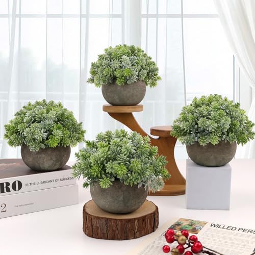 Gresorth 2 PCS Small Artificial Potted Plant Decoration in Pulp Pots Fake Topiary Plants Ornament Lifelike Faux Green Landscape Model for Party Bedroom Windowsill - color: B - 2 Pcs