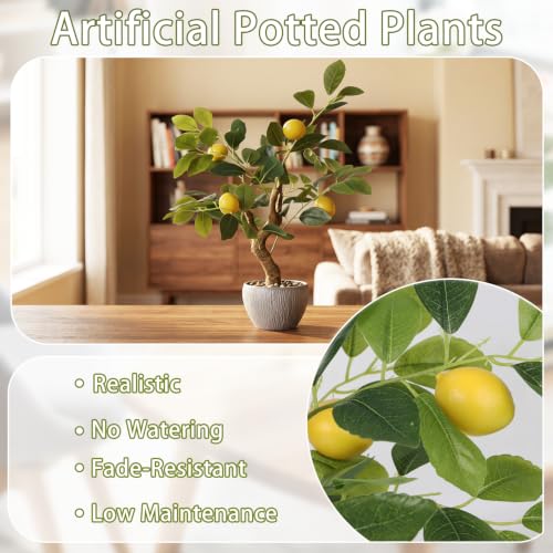 TOARTi Artificial Fake Lemon Tree Potted Plant with Pot, 17.7" Tall Small Artificial Citrus Tree Plant Desk Decor, Realistic Decorative Potted Faux Plants Indoor Shelf Decor for for Home Office Desk - color: Lemon Tree 17.7''
