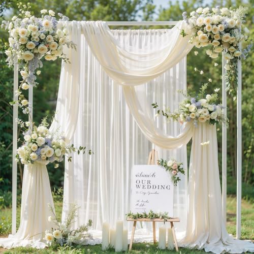 Wedding Arch Draping Fabric, 2 Panels 18FT Beige Sheer Backdrop Curtain Chiffon Fabric Drapery Voile Scarf Draping Panels for Wedding Archway Ceremony Curtain Valance Party Decoration - color: Beige Drapes Curtain, size: (2 Panels )6 Yards/36ft