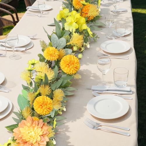 Spring Garland 6FT Flower Garland Faux Greenery Leaf Vine Garlands for Decoration for Spring Indoor Outdoor Garden Farmhouse Porch Wall Wedding Room Home Decor (Yellow) - color: Yellow