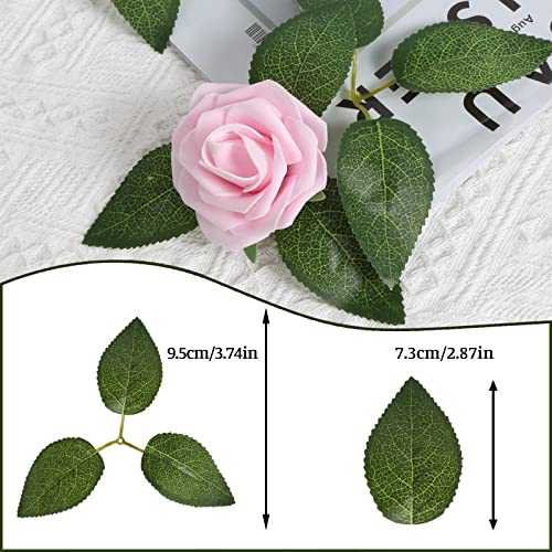 Artificial Rose Leaves, 100pcs Fake Green Leaves Bulk Silk Leaves with Stems Greenery for Centerpieces DIY Wedding Bouquets Party Decorations - color: 3-leaf Rose Leaf