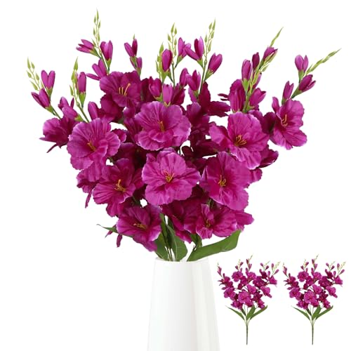 2 Bundles Fuchsia Gladiolus Artificial Flowers 10 Heads 26.38" Silk Faux Gladiolus Flowers for Wedding Centerpieces, Home Table Party Decor(Fuchsia) - color: Fuchsia