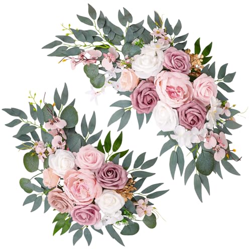 Wedding Arch Decorations 2 Pack - Reusable Artificial Hanging Flowers Floral Swag Greenery Garland for Wedding Welcome Sign Backdrop Bridal Ceremony Reception Backdrop Decoration, Baby Shower - color: Pink
