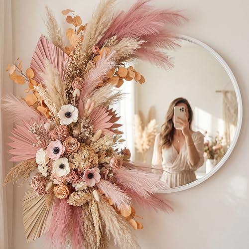 Suncalla 72 Pcs Pampas Grass Decor for Wedding Bridal Shower DIY 21.7 Inches Faux Tall Pampas Grass Bulk Artificial Dried Flowers Feathers for Vase Filler Pastel Home Decor Party Bathroom Wall - color: Ombre Pink