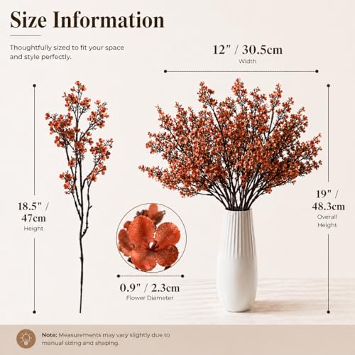Mandy's 6 Bundles Artificial Burnt Orange Baby’s Breath Flowers | 18.5 Inch Silk Gypsophila European Style Modern Home Decor Centerpiece Neutral Wedding Flower Arrangements - color: Burnt Orange