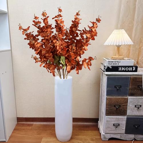 6PCS Autumn Orange Delphinium Artificial Flowers Espigas para Jarrones Fake White Flowers Tall Flowers for Floor Vase Flowers for Tall Vase Floral Arrangements Home Table Wedding Decor - color: Autumn Orange