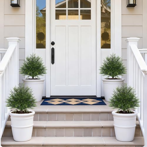 2 Set of Artificial Cedar Topiary Ball Trees,16'' UV Resistant Artificial Shrubs with Ground Spike Fake Evergreen Plants for Outdoor Indoor Front Porch Garden - color: Cedar
